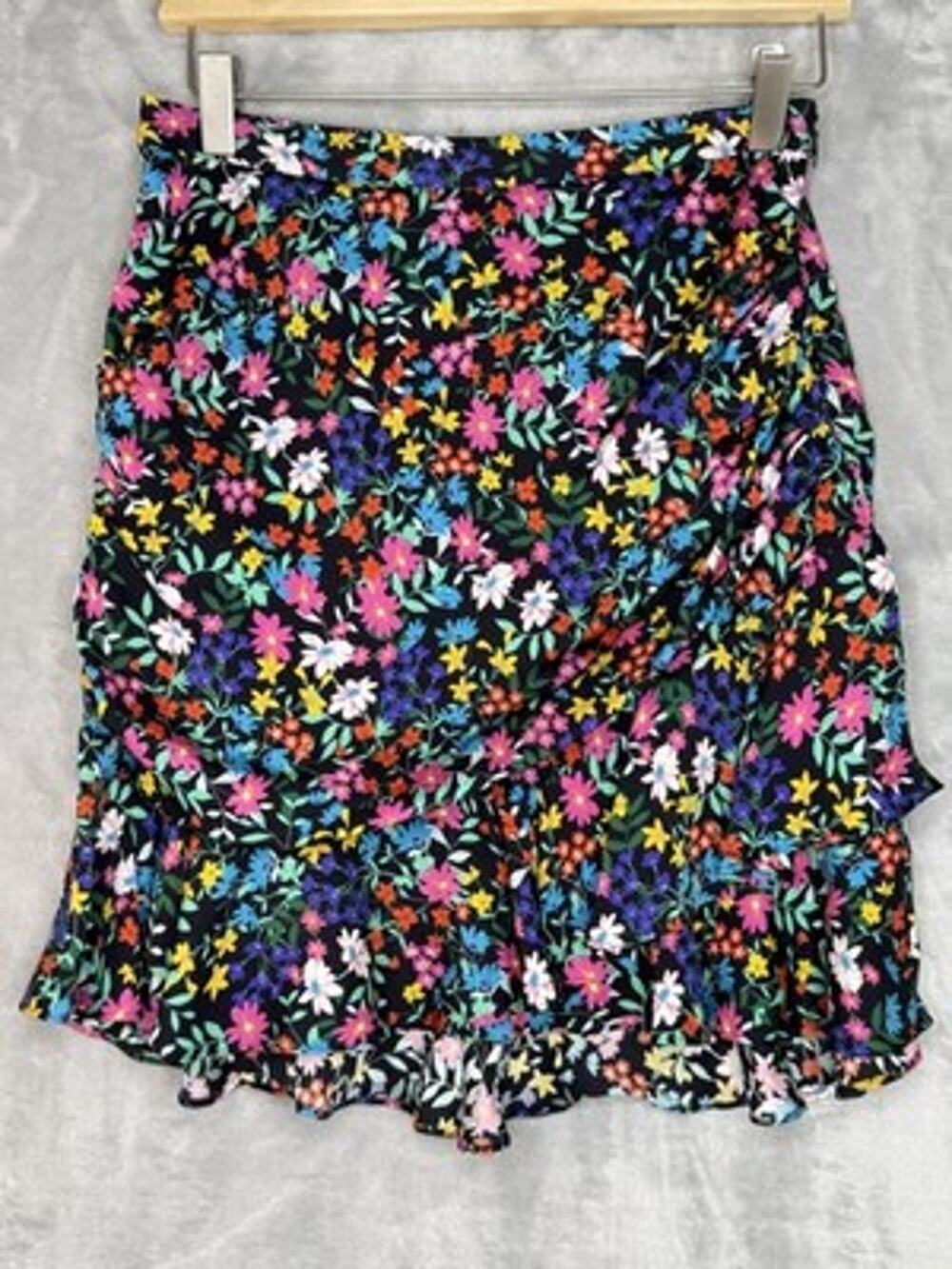 Milly Skirt Womens 2 Multicolor Floral Silk Faux Wrap Ruffle Lined Mini Summer